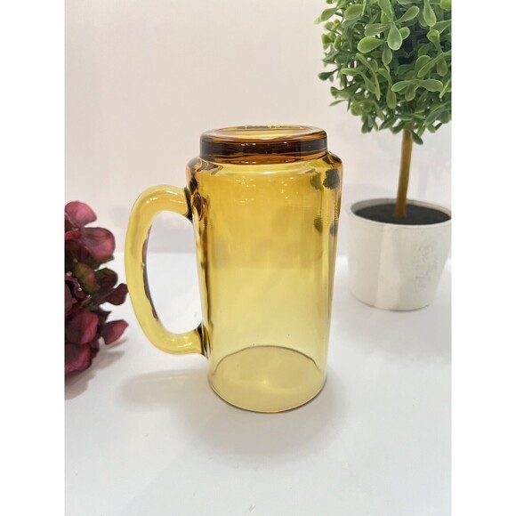 Vintage Hazel Atlas Amber Glass Drinking Beer Mug Stein with D Handle - Picture 3 of 5